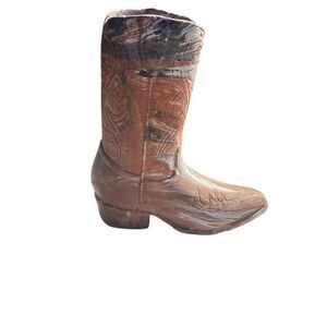 Vintage Rustic Marbled‎ Concrete Western Cowboy Boot Vase Decorative Distressed